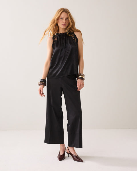 SUMMUM Lace Trim Halter Top, Black