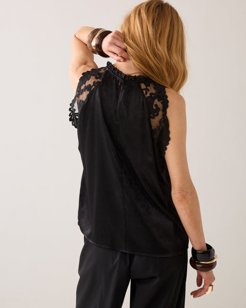 SUMMUM Lace Trim Halter Top, Black