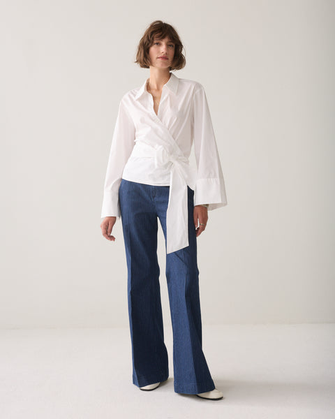 SUMMUM Cotton Wrap Blouse, White