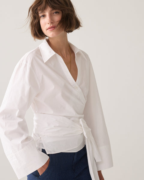SUMMUM Cotton Wrap Blouse, White