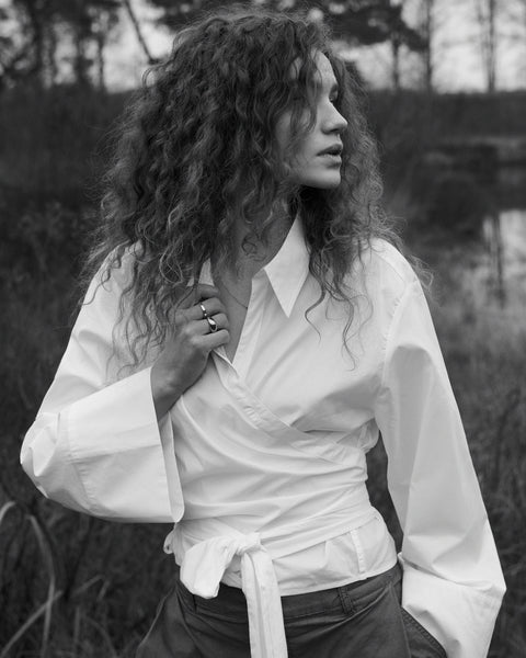 SUMMUM Cotton Wrap Blouse, White