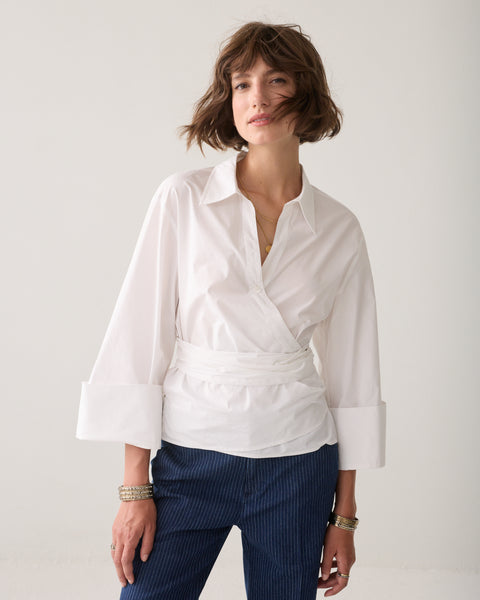 SUMMUM Cotton Wrap Blouse, White