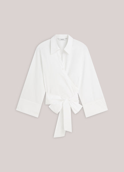 SUMMUM Cotton Wrap Blouse, White