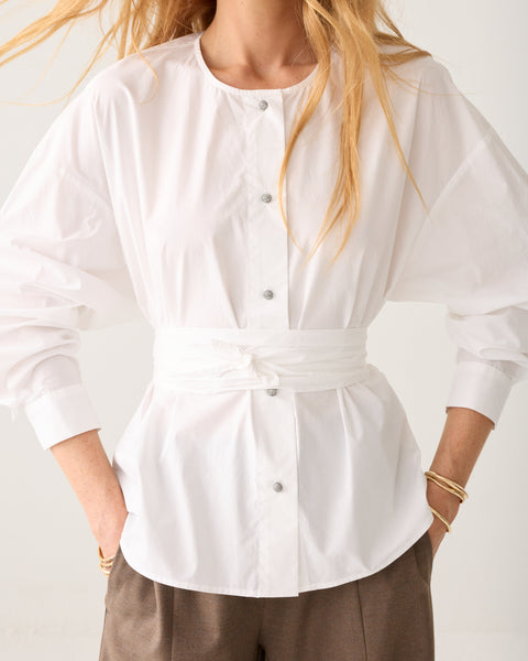 SUMMUM Cotton Blouse with Scarf, White