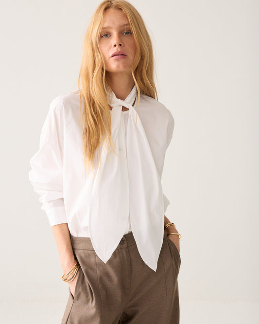 SUMMUM Cotton Blouse with Scarf, White