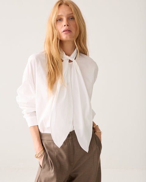 SUMMUM Cotton Blouse with Scarf, White