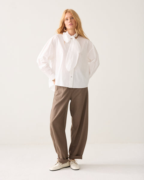 SUMMUM Cotton Blouse with Scarf, White
