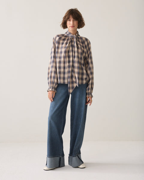 SUMMUM Check Blouse, Blue