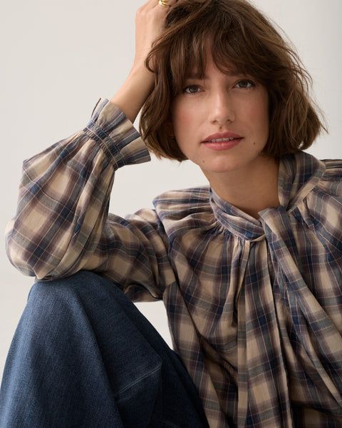 SUMMUM Check Blouse, Blue