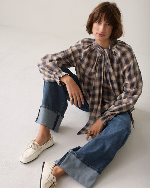 SUMMUM Check Blouse, Blue