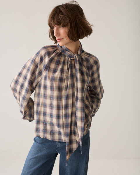 SUMMUM Check Blouse, Blue