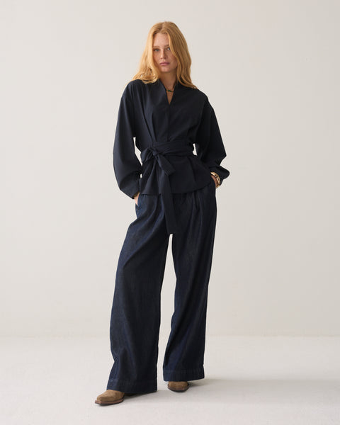 SUMMUM Pinstripe Top, Midnight Blue