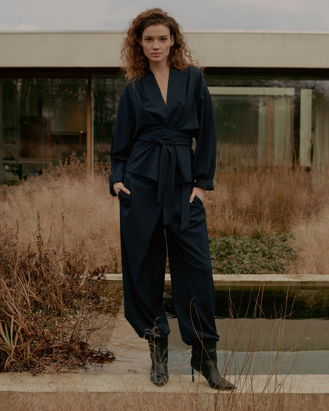 SUMMUM Pinstripe Top, Midnight Blue