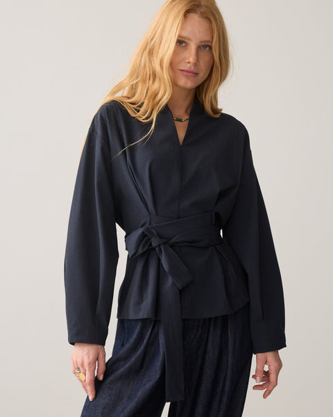 SUMMUM Pinstripe Top, Midnight Blue