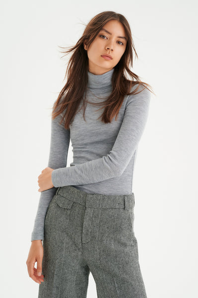 In Wear Fang Roll Neck Wool T-shirt, Light Grey Melange