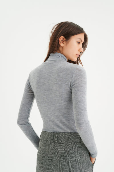 In Wear Fang Roll Neck Wool T-shirt, Light Grey Melange