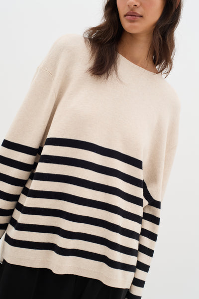 In Wear Kaylla Cotton Pullover, Haze Melange With Black Stripe