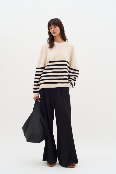 In Wear Kaylla Cotton Pullover, Haze Melange With Black Stripe