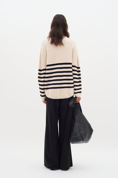 In Wear Kaylla Cotton Pullover, Haze Melange With Black Stripe