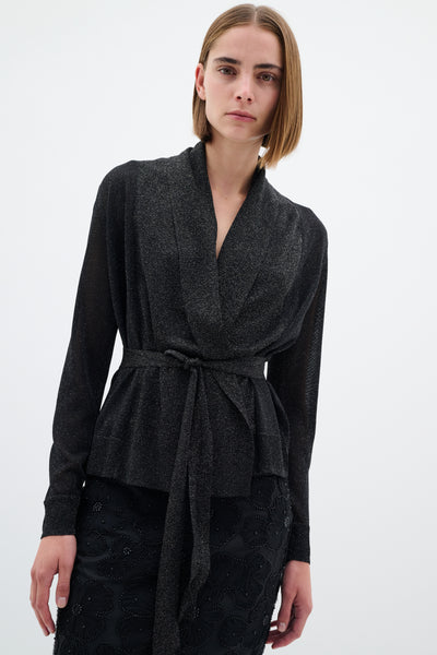 In Wear Thani Fine Knit Cardigan, Black Metallic