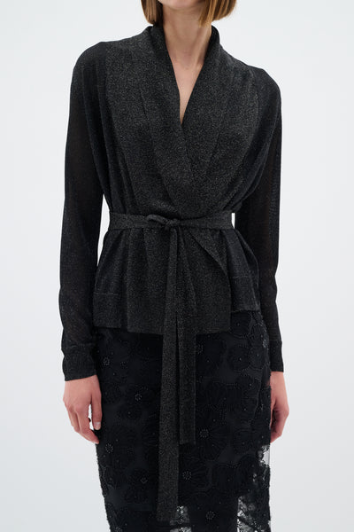 In Wear Thani Fine Knit Cardigan, Black Metallic