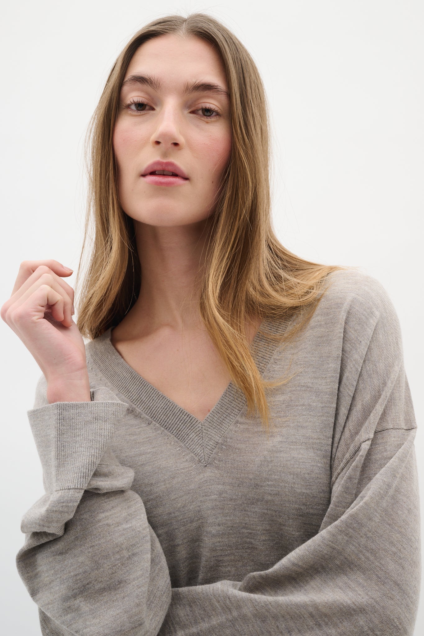 In Wear Gito V-neck Pullover, Sandy Grey Melange
