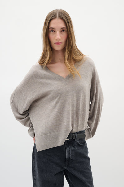 In Wear Gito V-neck Pullover, Sandy Grey Melange