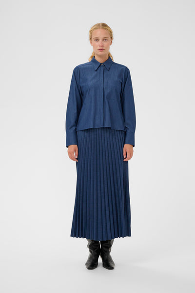 In Wear Cherrie Pleated Skirt, Dark Denim