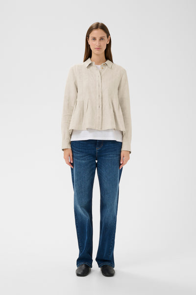 In Wear Dilana Linen Pleated Shirt, Ecru Melange
