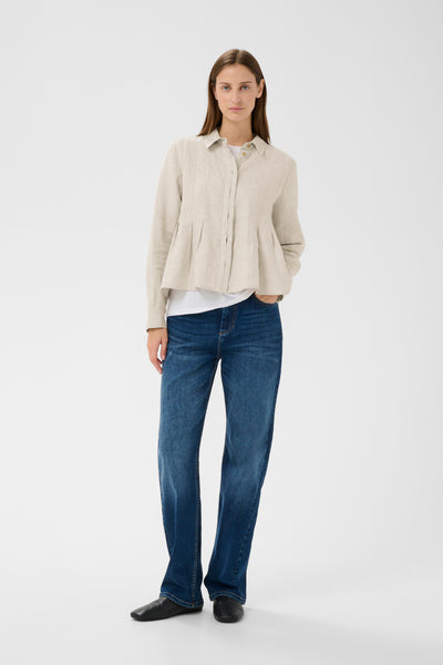 In Wear Dilana Linen Pleated Shirt, Ecru Melange