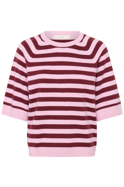 In Wear Madie Short Sleeve Cotton Knit, Pink/Zinfandel Stripe