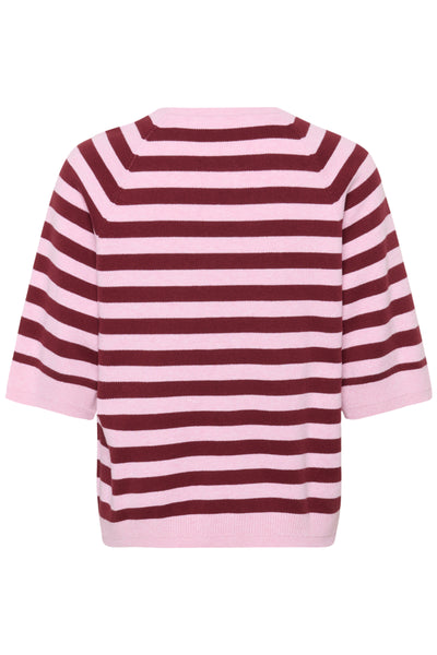 In Wear Madie Short Sleeve Cotton Knit, Pink/Zinfandel Stripe