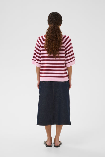 In Wear Madie Short Sleeve Cotton Knit, Pink/Zinfandel Stripe