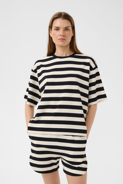 In Wear Elora Pannie Striped T-Shirt, Black/Whisper White