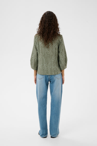 In Wear Liberty V-Nek Top, Green - Flax In Bloom