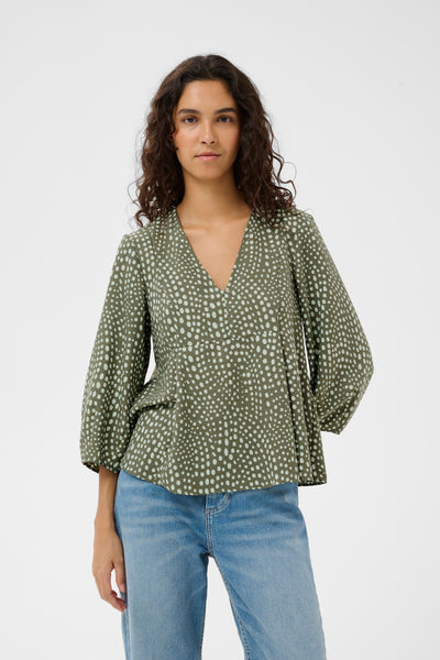 In Wear Liberty V-Nek Top, Green - Flax In Bloom