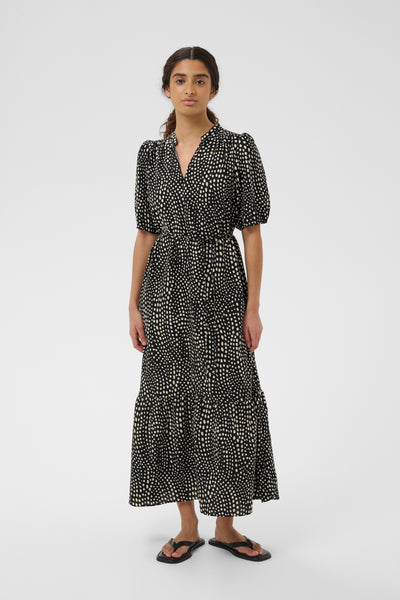 In Wear Liberty Dress, Black Faded Dot - Flax In Bloom