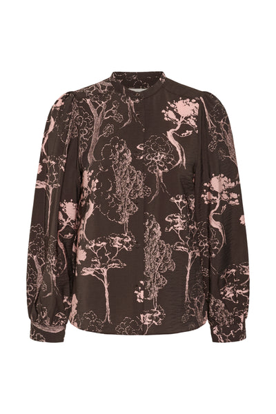In Wear Makenna Blouse, Brown/Pink Tree Garden