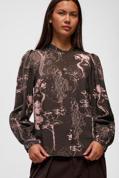 In Wear Makenna Blouse, Brown/Pink Tree Garden