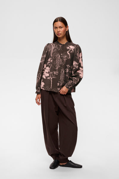 In Wear Makenna Blouse, Brown/Pink Tree Garden