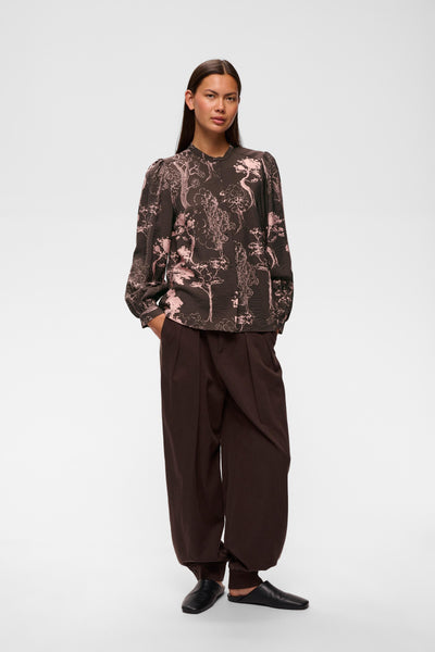 In Wear Makenna Blouse, Brown/Pink Tree Garden