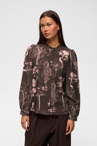In Wear Makenna Blouse, Brown/Pink Tree Garden