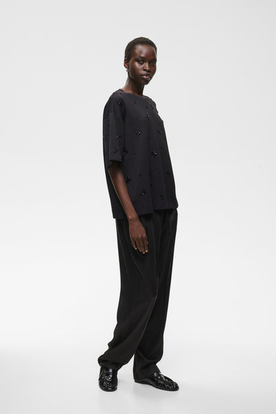 InWear Baya Pannie Top, Black Sequin Flower