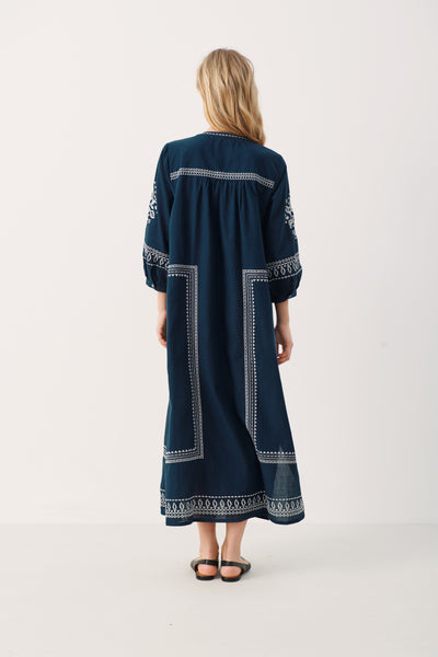 Part Two Polkas Dress, Navy Embroidery