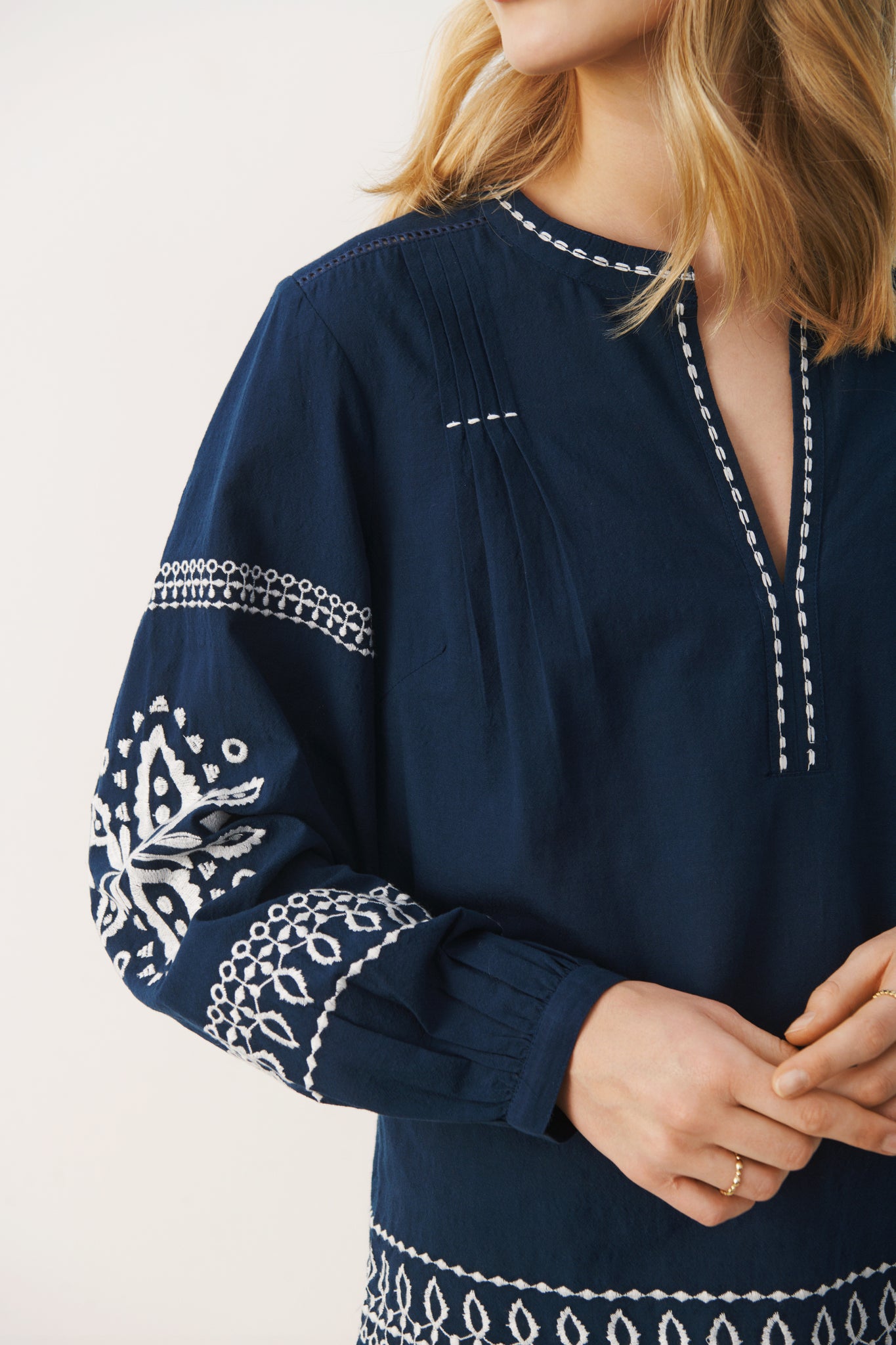 Part Two Beathe Blouse, Navy Embroidery