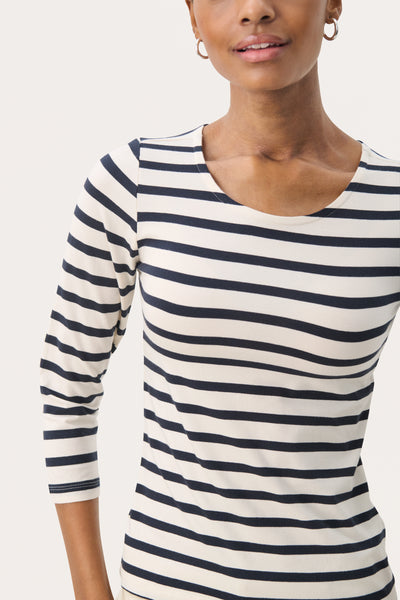 Part Two Emel Stripe Top, Navy and White