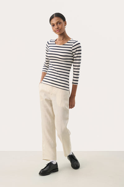 Part Two Emel Stripe Top, Navy and White