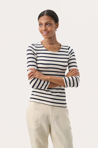 Part Two Emel Stripe Top, Navy and White