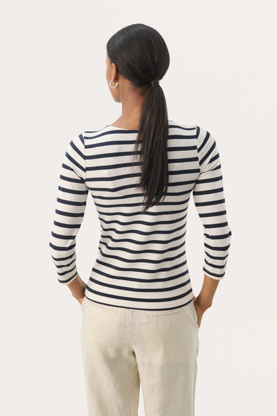 Part Two Emel Stripe Top, Navy and White