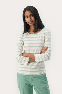 Part Two Emel Stripe Top, Cameo Green & White